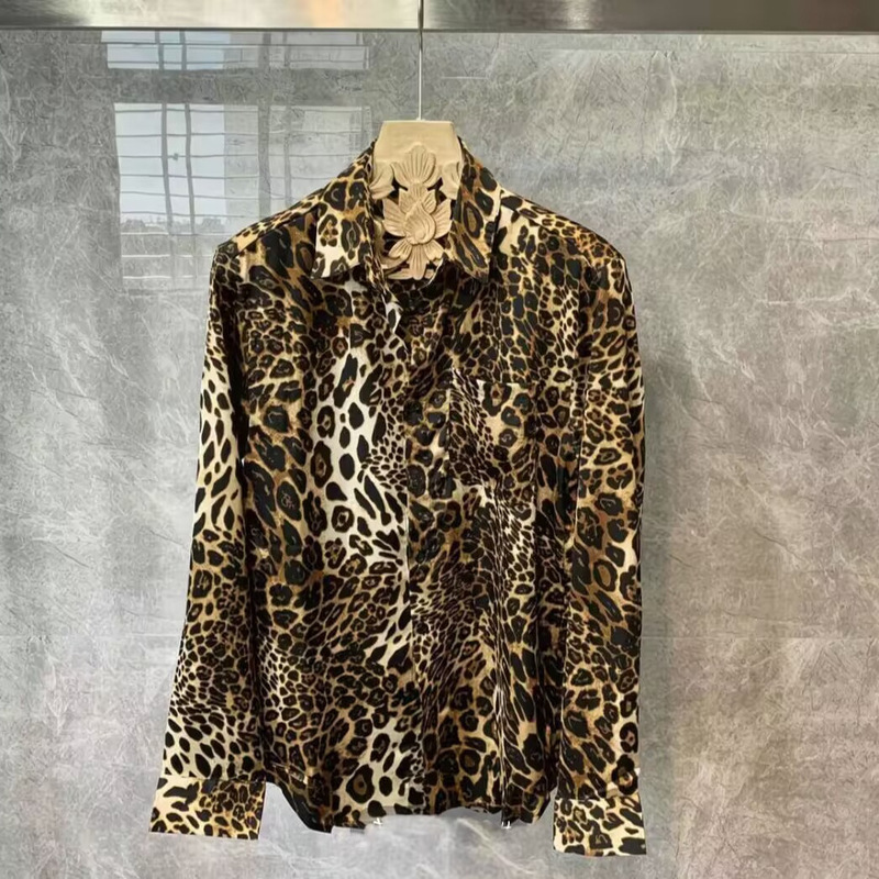 Korean Dongdaemun European and American Printed Leopard Print Long-Sleeved Shirt Men's Korean Style Trendy Fashion Shirt Personalized Top Korean Dongdaemun European and American Printed Leopard Print Long-Sleeved Shirt Men's Korean Style Trendy Fashion Shirt Personalized Top