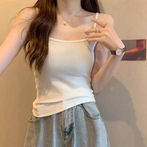 Thread-spool cotton square neck women's summer thin base layer crew neck knit sleeveless top versatile slimming suit strap
