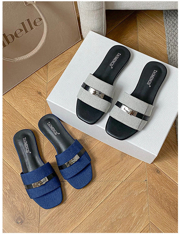 Dép sandal nữ quai ngang đế bằng, dép xỏ chân mùa hè đi ngoài trời — Màu xanh lam, Màu xám chi tiết 24