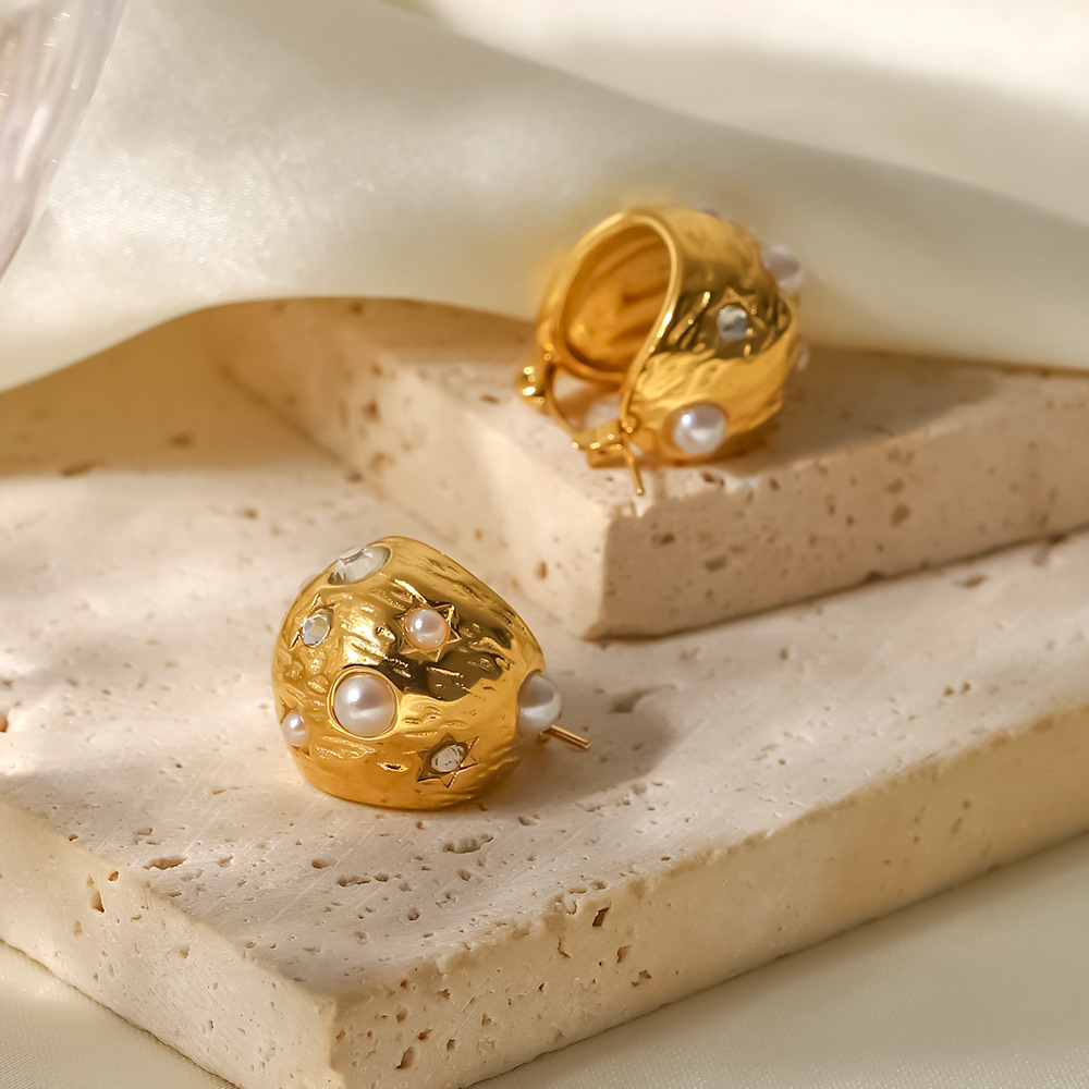 Simple Style Geometric Stainless Steel Earrings Gold Plated Pearl Stainless Steel Earrings