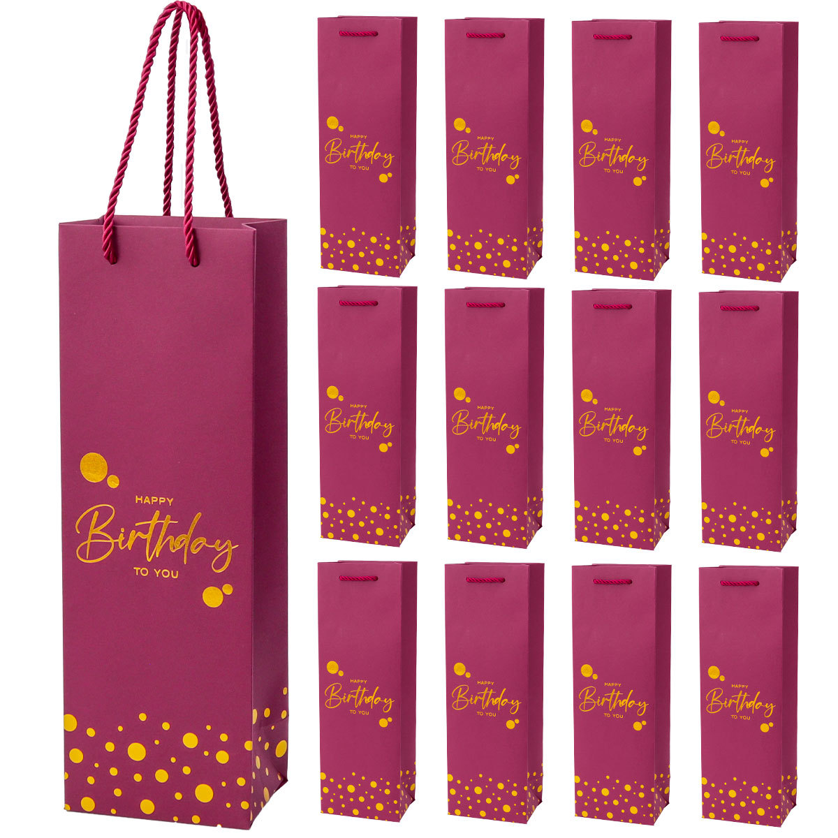 手提红酒袋 生日派对礼物包装袋Happy birthday礼品袋 红色酒袋子