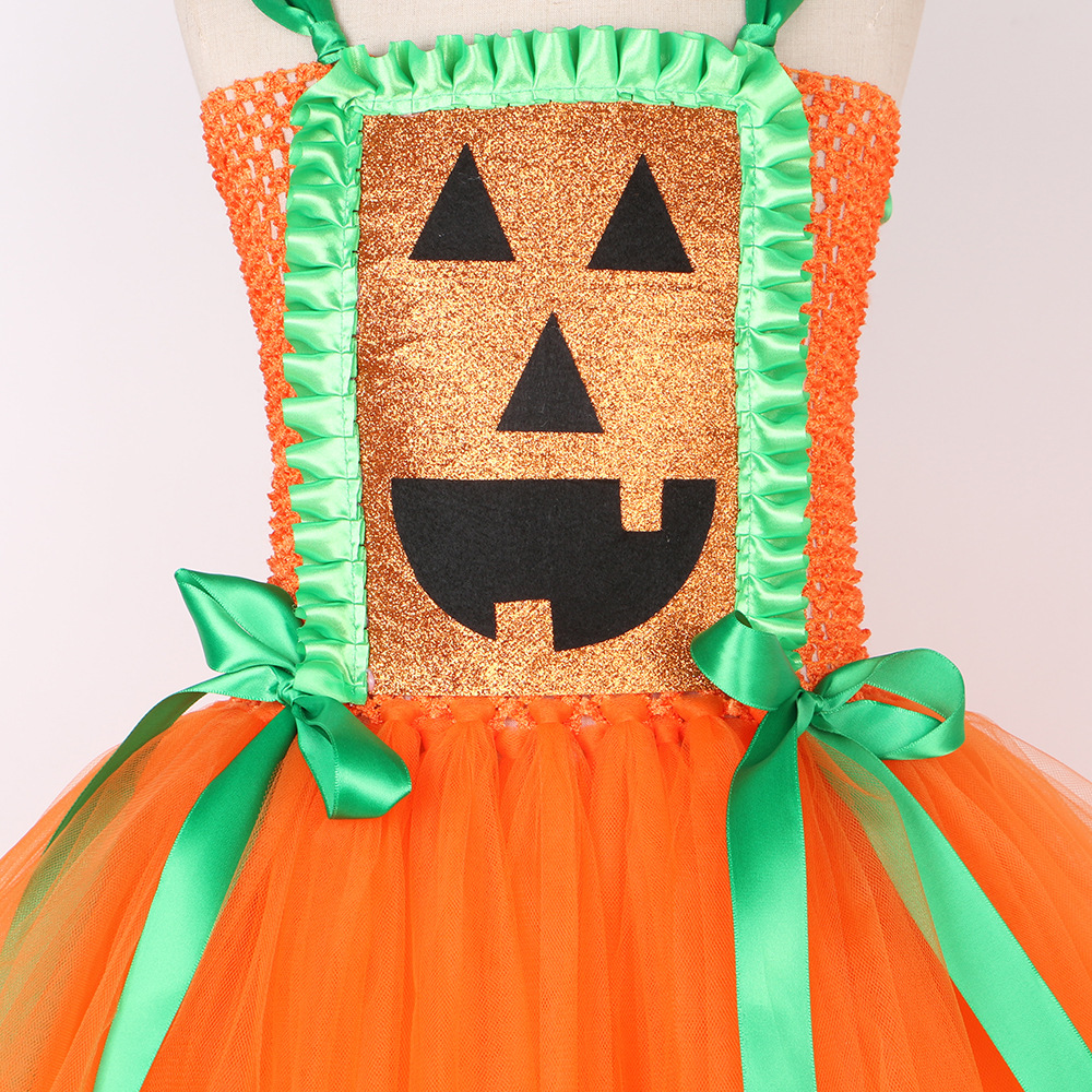 Costume da zucca per bambini, arancione, divertente, in tulle a rete, per bambine, per travestimenti COSPLAY_voghion.com