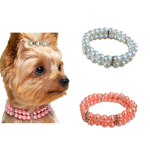 Imitation Pearl pet collar elastic retractable cat and dog jewelry necklace pet supplies cross-border e-commerce