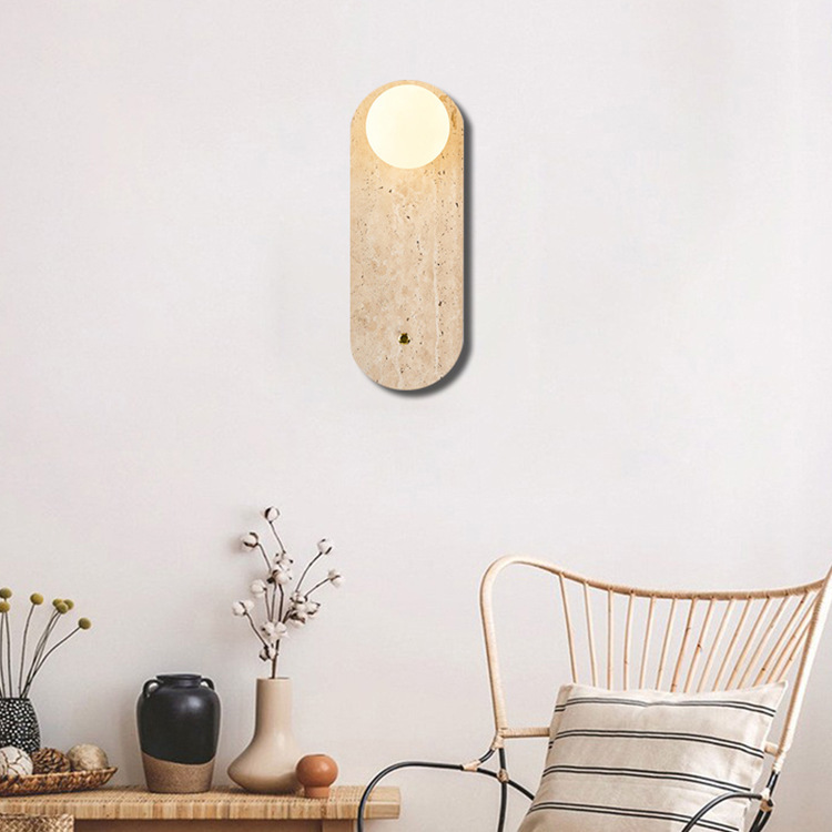 Dormitorio de agujero crema porche redonda nórdica de piedra cabeza de cama de ventilador diseñador simple diseño silencioso lámpara de pared de ventilador lámpara amarilla