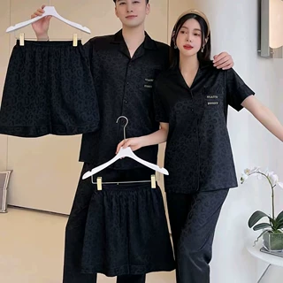 轻奢潮流性感豹纹三件套大码男士情侣高级感短袖冰丝家居服女新款