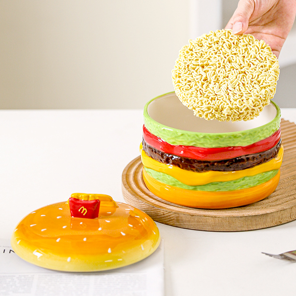 Hamburgo cuencos de fideos dormitorios estudiantes con cubierta de gran capacidad de sopa de fideos cuencos de cerámica encantadores cuencos de harina de caracoles de alta calidad de la cara cubierta