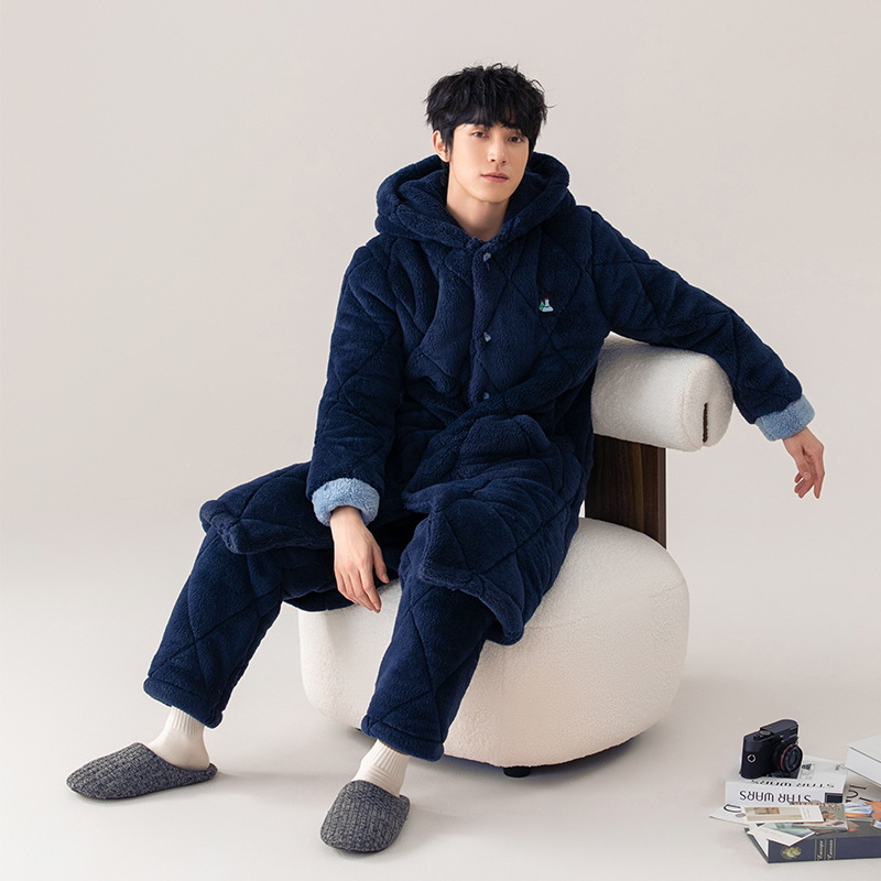 Três camisas de algodón para hombres otoño y invierno 2024 nuevo coral de terciopelo grueso y camisa de terciopelo largo conjunto casero