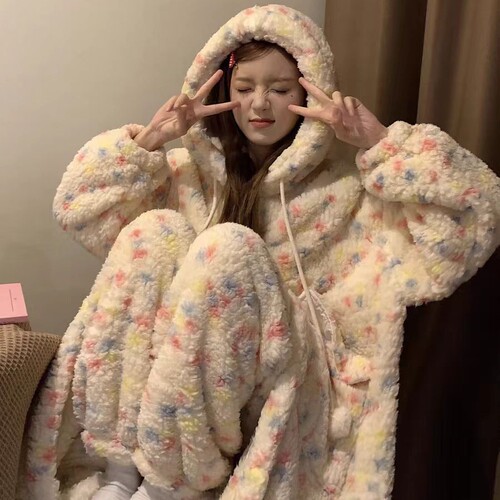 New autumn and winter coral velvet pajamas for women in winter plus velvet thick robe, robe, plush home wear set