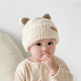 宝宝帽子冬季韩版男女童婴儿毛绒帽针织保暖护耳秋冬款儿童毛代发