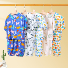 儿童家居服套装小孩子透气睡衣男童绵绸空调服女童短袖长裤卡通