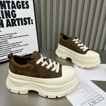 2025秋季新款小个子7cm轻便厚底真皮休闲英伦风时尚女百搭松糕鞋