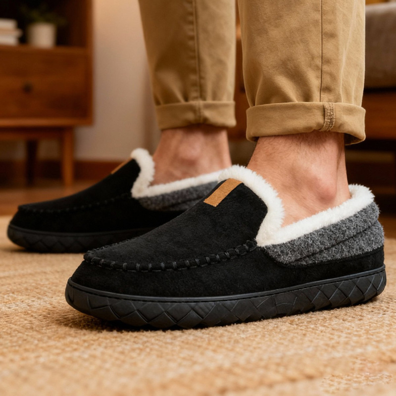 Men's Fleece-Lined Warm Snow Boots, Outdoor Non-Slip and Wear-Resistant Slip-On Loafers, Home Warm Cotton Shoes Men's Fleece-Lined Warm Snow Boots, Outdoor Non-Slip and Wear-Resistant Slip-On Loafers, Home Warm Cotton Shoes