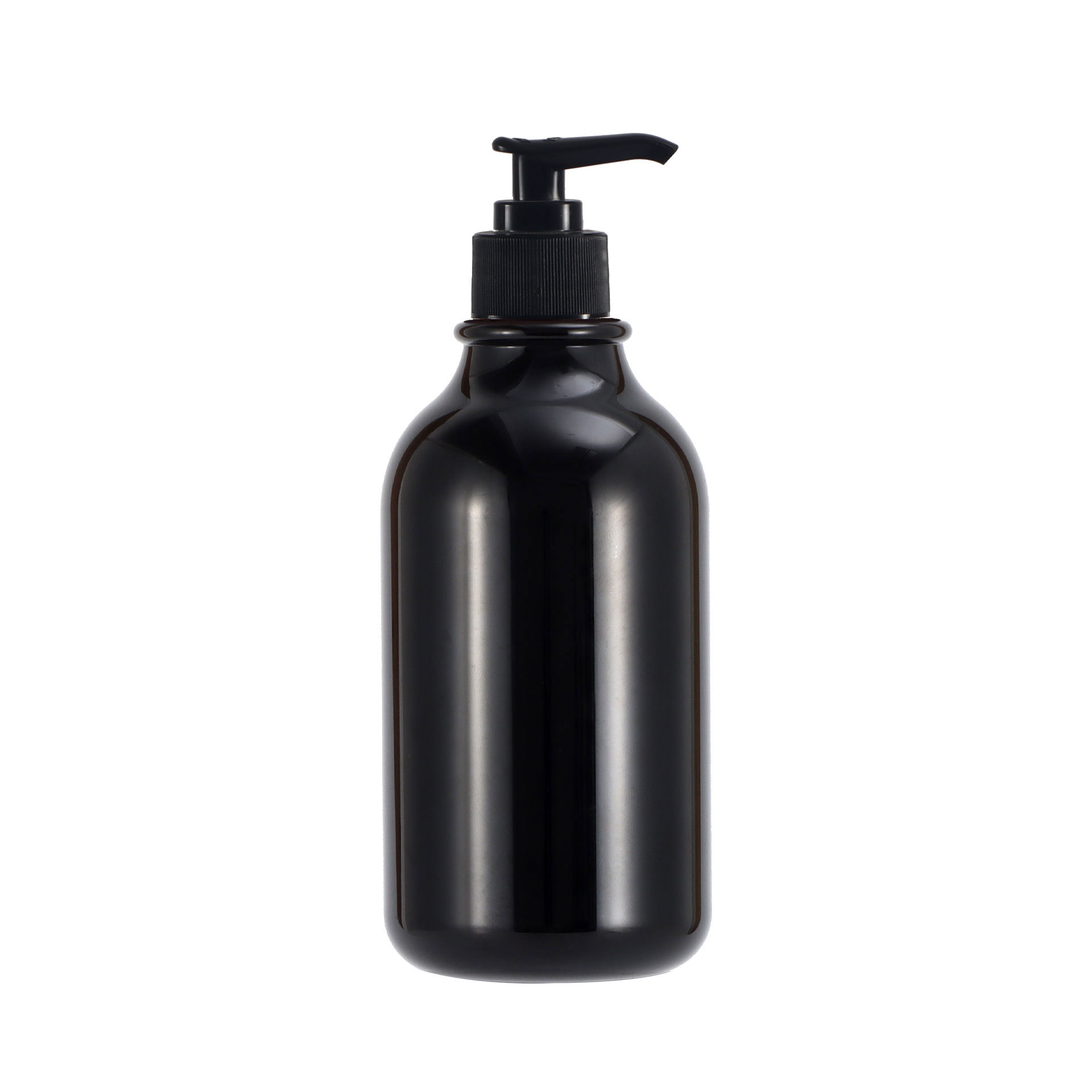 Botella de loción corporal de 300 ml en stock con hombros redondeados, botella dispensadora de plástico tipo pulsador para loción, botella de champú de PET de 500 ml.
