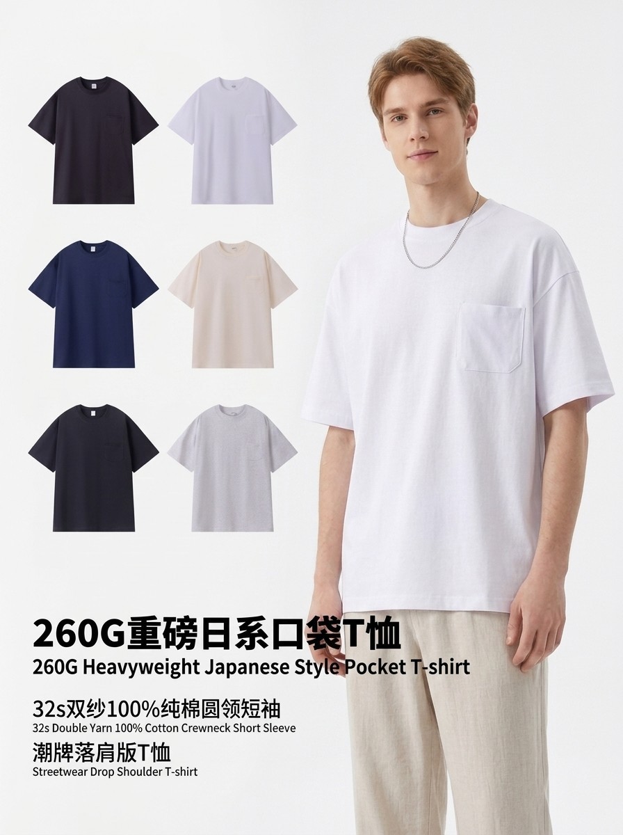 Japanese retro summer solid T-shirt with a round collar