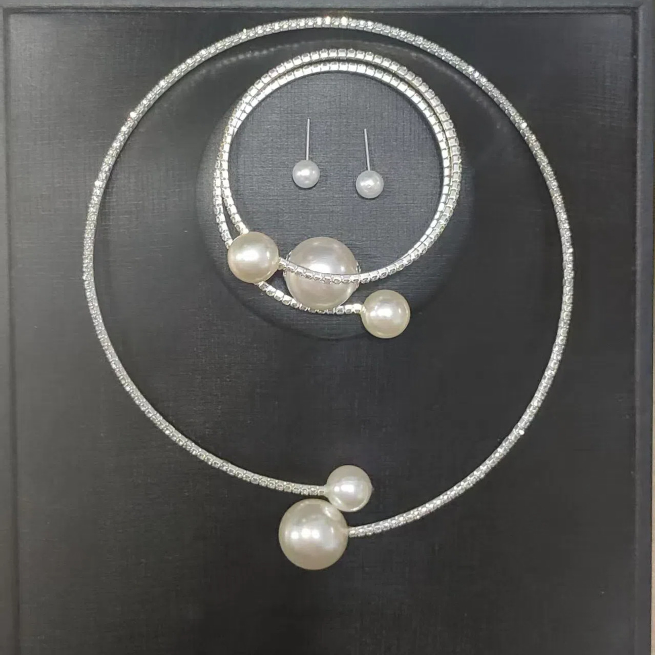 Japonés y coreano joyería simple clavícula cadena collar pendientes pulsera traje completo diamante tamaño perla abierto de las mujeres