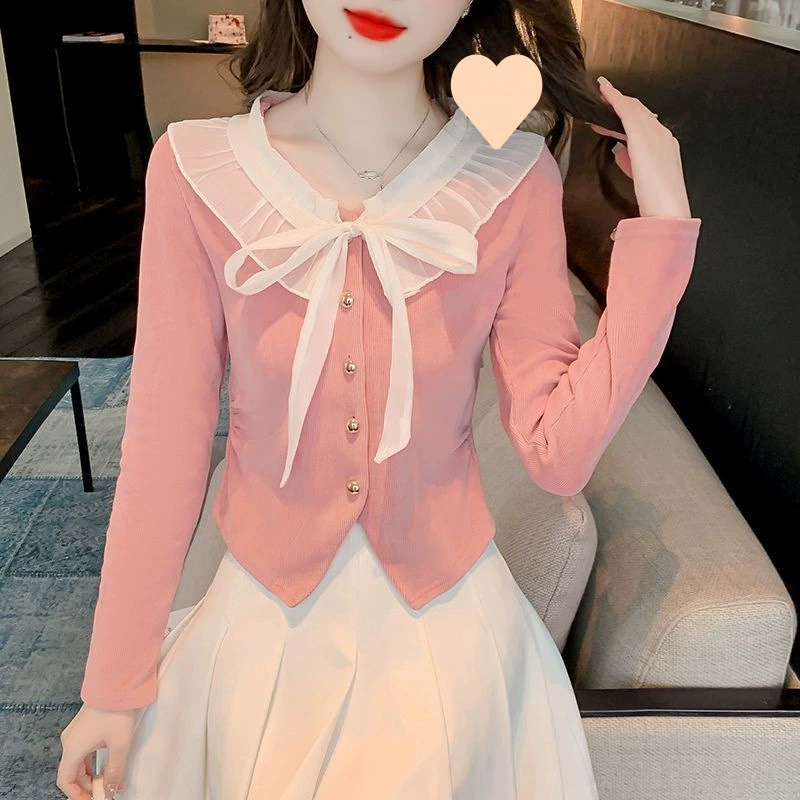 Весенний новый французский стиль Hepburban ветер с шикарным воротником с кружевами