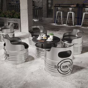 Wholesale Industrial Style Card Holder Sofa for Commercial Use, Creative Bar Oil Drum Tables and Chairs, Coffee Shop Milk Tea Shop Negotiation Tables and Chairs