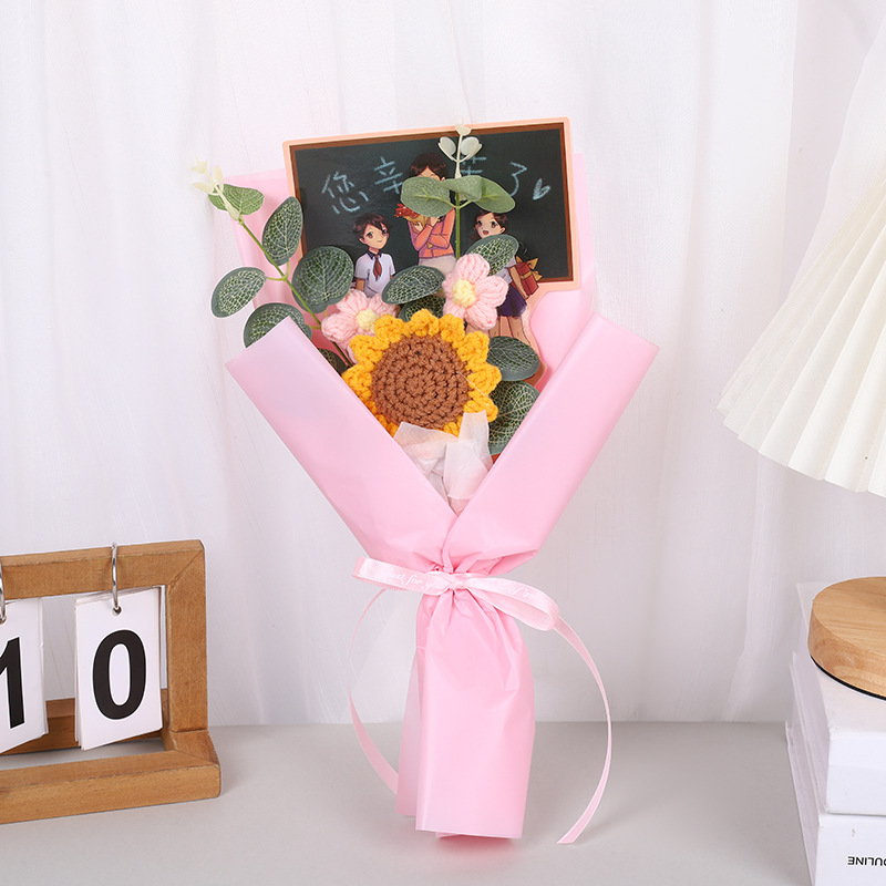 Regalos del día del maestro para niños y niñas, regalos creativos de vacaciones, lana hecha a mano, punto puff, ramo de girasol