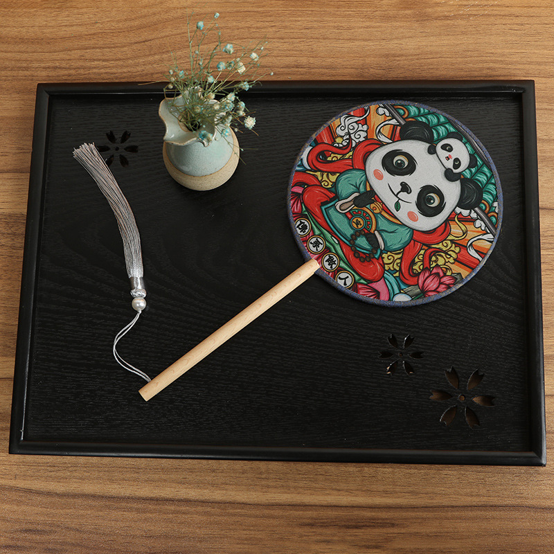 Translúcido moda nacional de los niños de ventilador redondo ventilador de la danza al por mayor mango de madera de una sola cara ventilador de la boda dibujos animados ventilador de publicidad fábrica