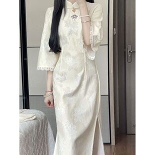 Ethnic Cheongsam 2024 Daily Girl's Inverted Big Sleeve Jiangnan High-end Improved Dress Niche Design Sense