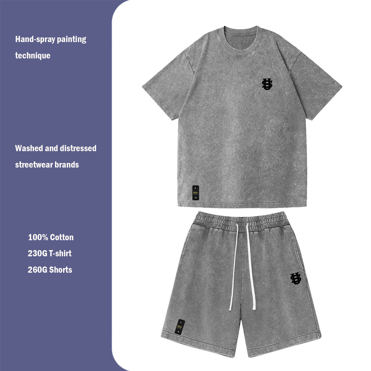 Vêtements pour hommes unisexes, style américain, brodé, tendance, marque TTKJ, coton épais, délavé et vieilli, short à manches courtes, costume décontracté_voghion.com