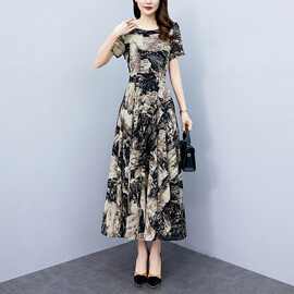 大码洋气宽松印花2025夏季潮连衣裙女夏装胖人遮肚显瘦减龄妈妈裙