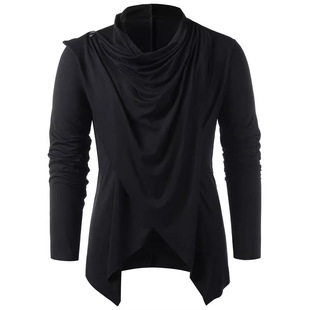 Amazon Cross-Border Exclusive Hot-Selling Men's Clothing Fashionable Pure Color Cardigan Design Men's Long-Sleeved T-Shirt Factory Direct Sale