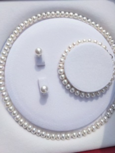 Steamed Bread Beads Three-Piece Set Sterling Silver Button Necklace Bracelet Earrings Jindian Gift Box Glossy