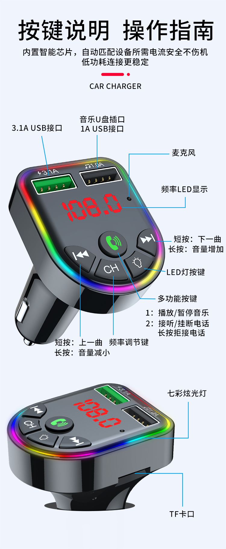 S10 Car Mp3 Bluetooth Player Fm Transmitter Car Mobile Phone Charger Export Cross-Border Southeast Asia Supply