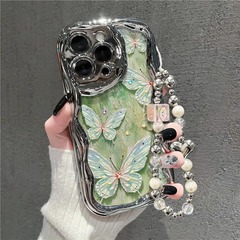電気メッキクリーム柄 iPhone16/16e/15/14/13/17promax対応 携帯電話ケース 漫画風蝶々