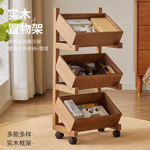 Three-layer solid wood freestanding adjustable home living room fruit and vegetable kitchen snack storage rack, customizable in bulk