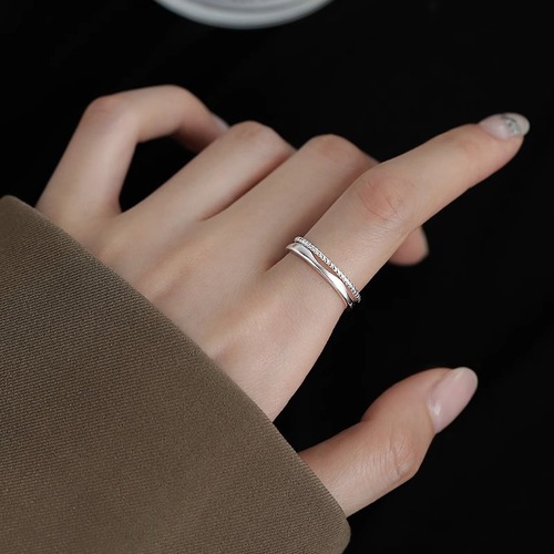 Double-layer chain ring 925 sterling silver Korean fashion trend open design high-end light luxury tail ring index finger ring