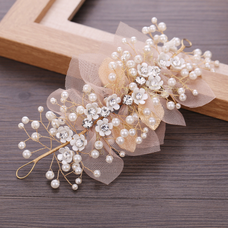 Flower Pattern Kid'S Princess Flower Alloy Cloth Pearl Lace Hair Band