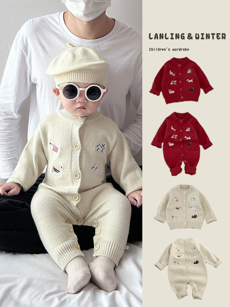 Bebé otoño invierno grueso ropa de escalada nuevo estilo coreano para niños y niñas Jacquard camiseta de punto lindo bebé abrigo camiseta