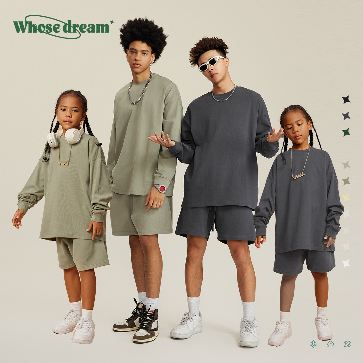 Wd ropa para padres e hijos | Otoño 305g de color sólido pesado FOG color tierra manga larga algodón puro europeo y americano T basic hombres y mujeres tesoro