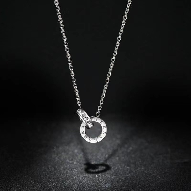 더블 링 로마 숫자 목걸이-화이트 K