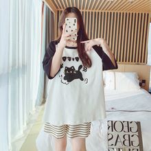 新款夏季加肥加大码睡衣女夏短袖纯棉宽松胖mm200斤家居服套装9