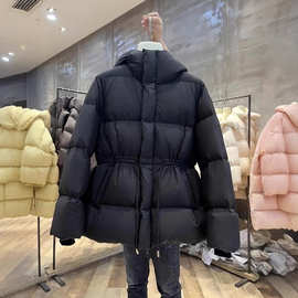 欧货重工黑色中长款收腰羽绒棉服女冬季2025新款设计感厚棉服外套