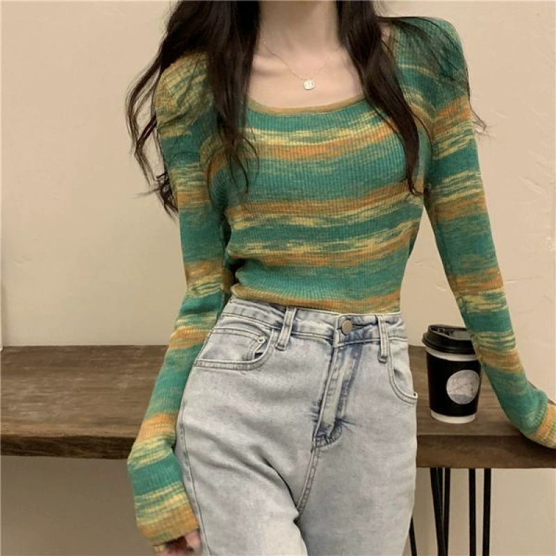 Spring long-sleeve, sexy knitted sweater, fitted