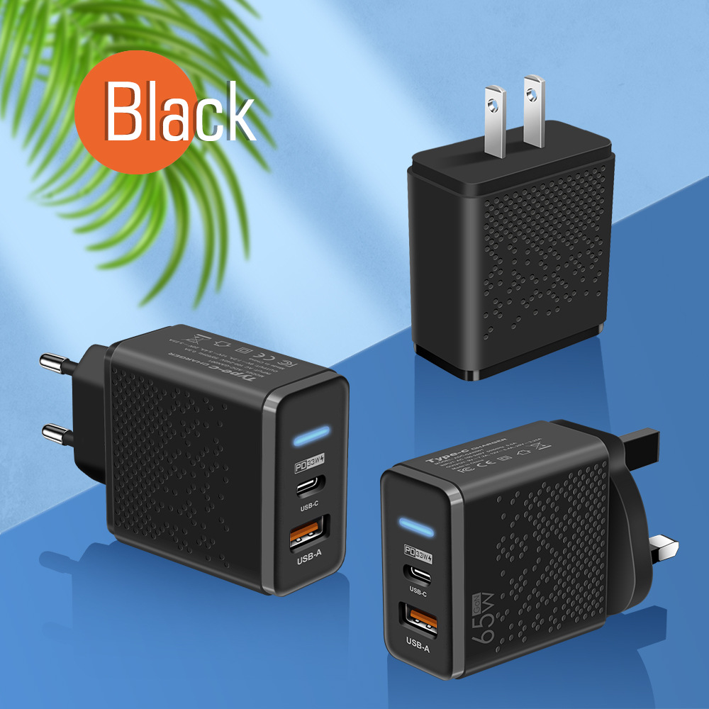 Chargeur d'ordinateur portable Gan en nitrure de gallium 65W PD + USB, tête de charge rapide pour téléphone portable standard britannique_voghion.com