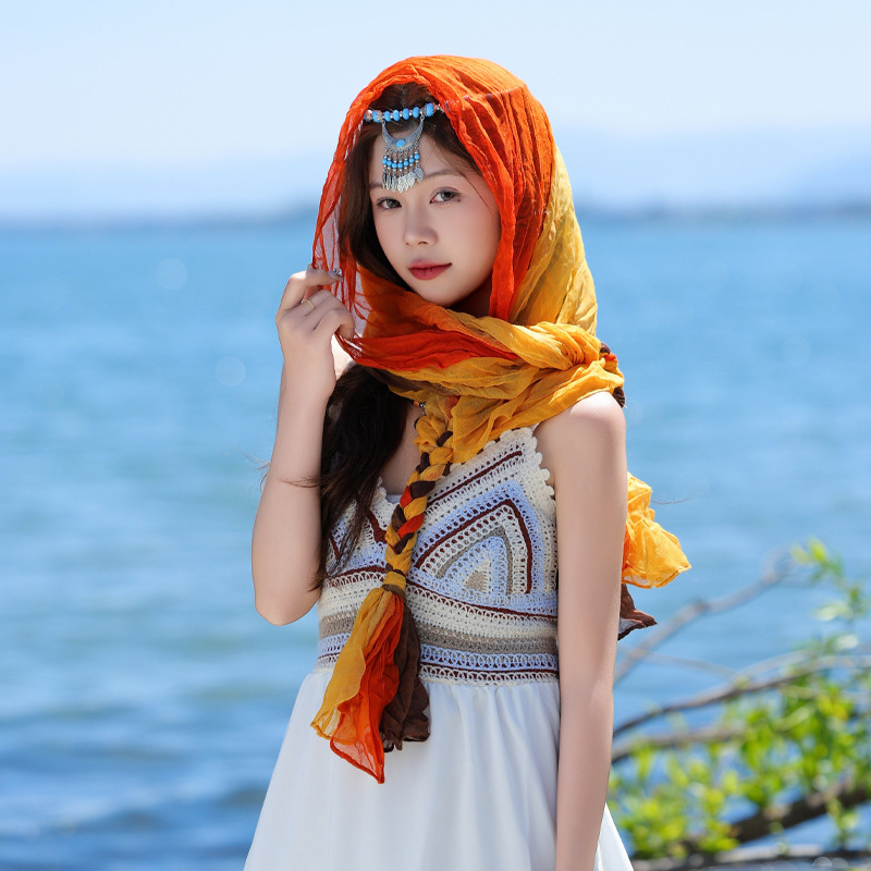 Four Seasons Cotton and Linen Braid Headscarf Sunscreen Multi-use Headscarf Travel Photo Scarf Fashion Joker Cocoa Same Style Four Seasons Cotton and Linen Braid Headscarf Sunscreen Multi-use Headscarf Travel Photo Scarf Fashion Joker Cocoa Same Style
