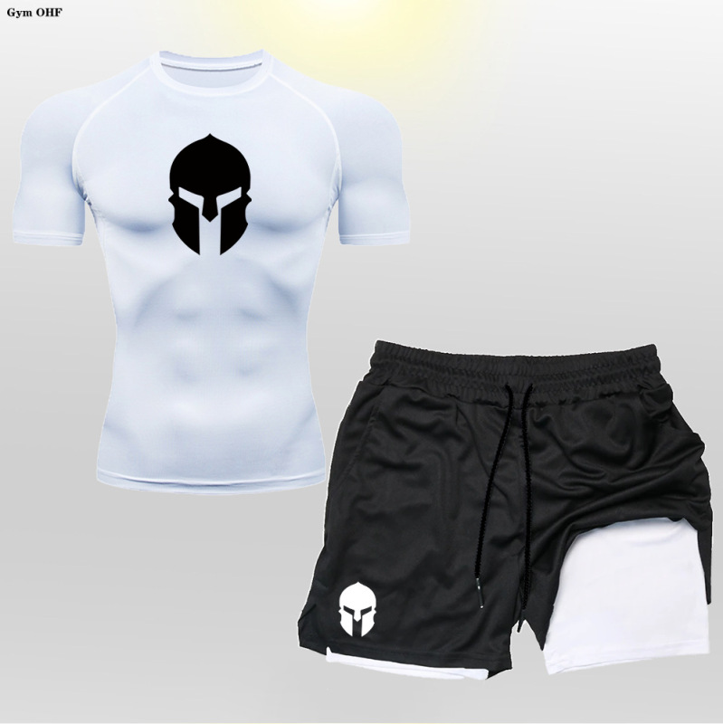 Spartan Warrior 2-in -1 Double Shorts Short Sleeve suit Men's Outdoor Mountaineering Running Sportswear Fitness