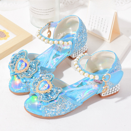 New Summer Elsa Princess Shoes Fashion Girls High Heels Shoes Frozen Crystal Shoes Children's Sandals Women's Rhinestones 