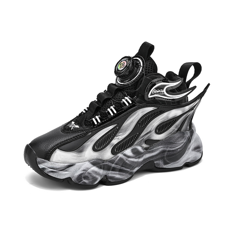 Zapatos para niños primavera y otoño 2025 nuevo botón giratorio zapatos deportivos para niños grandes zapatos de cuero impermeables para padres