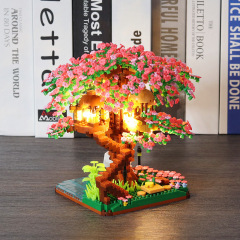 609個の小さなブロック玩具組み立て図桜駅建築ツリーハウスDIYギフト越境卸売