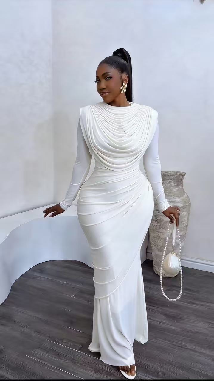 Elegant Mesh Draped Bodycon Midi Dress For Parties & Evening Events | Flattering High-Waist Design With Long Sleeves | Women's Fashion Cocktail Dress_ecoleips.com