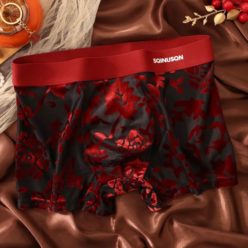 Sqinusqn/Lion Qino Cross-Border Wholesale Men's Underwear for the Year of Birth, Festive Velvet Mesh Underwear, Boxer Briefs