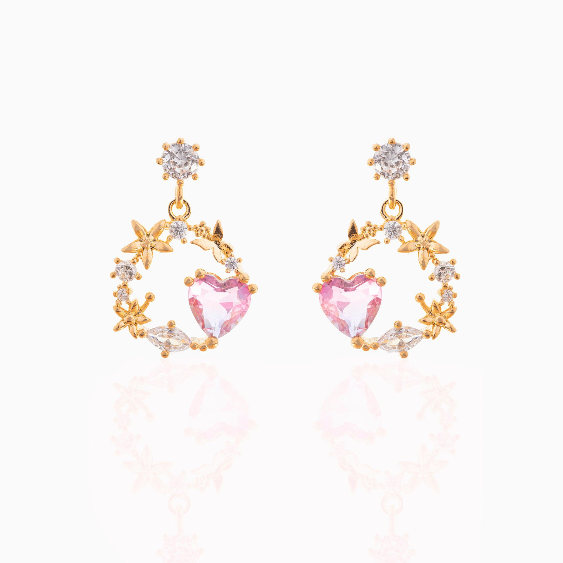 Pink Heart Stud Earring Micro Inlaid Zircon Exquisite Heart-shaped Ear Studs display picture 9