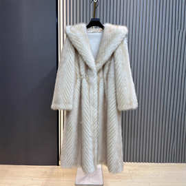 仿皮毛一体皮草大衣女25冬季新款加厚保暖长款连帽收腰显瘦毛毛衣