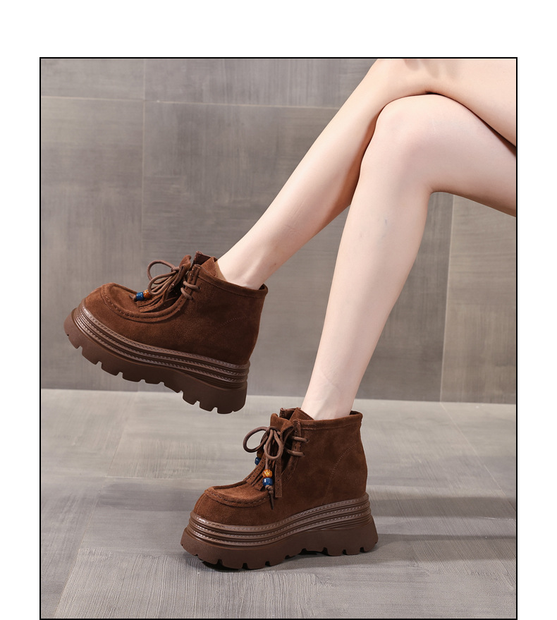 Boot nữ cổ ngắn tăng chiều cao đế dày phong cách Anh — nâu chi tiết 14